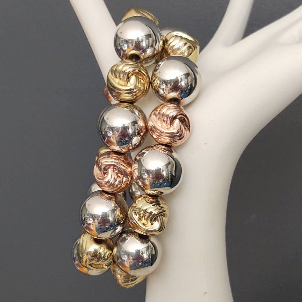 Silver, gold & copper beaded stretch bracelets